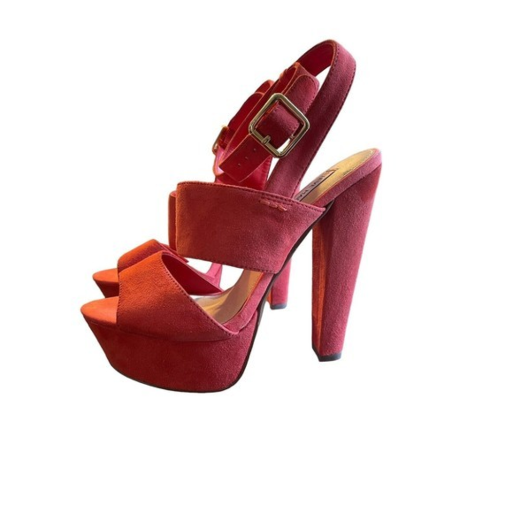 Steve Madden Dezzzy Suede Platform Open Toe Sandal‎ Color Red Orange Size 7.5
